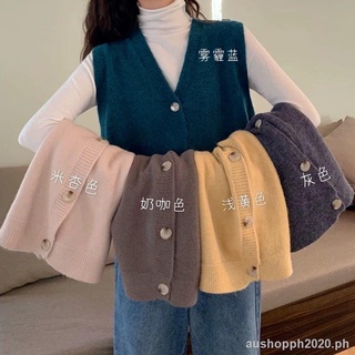 ✿✿FE✿✿Women s knitted vest Korean version of loose v-neck button knit sweater, short woolen cardigan vest waistcoat jacket