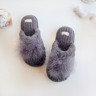 Halluci Imitation Rabbit Fur Ball Non-slip Home Slippers Warm Cotton Slippers 7iid