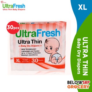 BelowSrp Grocery Ultrafresh Ultra Thin Tape Diapers (XL) 30s for Newborn & Babies 12-17 kg/26-37 Lbs