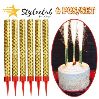 Styleclub gold sparkling fountain candle 6pcs/pack for decoration cake birthday party partyneeds