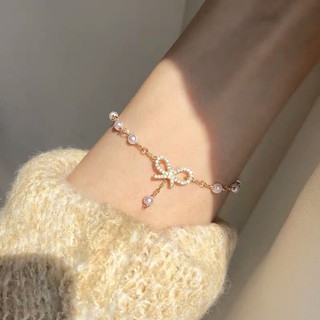 Delicate Crystal Bow Pearl Bracelets Girls Fashion Bangle Jewelry Accessories Gifts Korean Ins