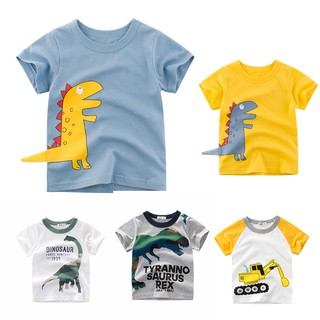 Ready Stock Children's Korean Fashion Dinosaur Creative Kids T-shirt Ins Photo Popular Models Boys Clothing