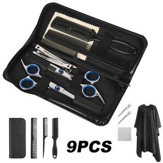 9pcs Pro Salon Hair Barber Scissors Trimmer Stainless Steel Hair Styling Tools (Gunting Penipis + Sisir + Jepit Rambut Bahan) [in Stock]