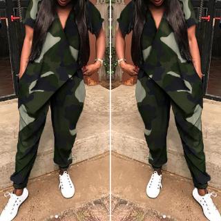 ZANZEA Women V Neck Camouflage Printed Plus Size Jumpsuit