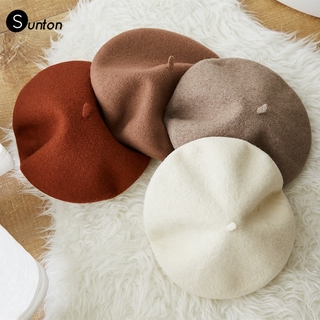 Classic Wool Felt French Beret Hat Warm Hats Winter Solid Color Beanie Cap For Women Sunton