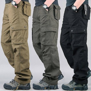 Men's Cargo Pant Casual Multi Pockets Casual Pants Straight Slacks Long Trousers Loose overalls male fashion men''s casual pants straight canister child beam foot and mast yards wide-legged labor protection