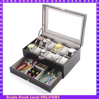 【available】Double-Layered 12 Grids Slots PU Leather Watch Storage Box