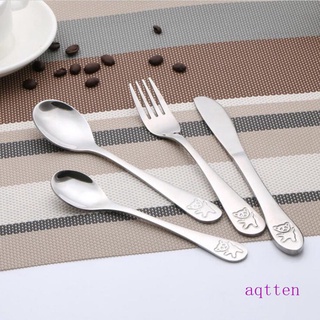 Aqtten Cute Bear Cartoon Stainless Steel Children Tableware Set Lovely Fork Cutlery Kids Cutlery Sets