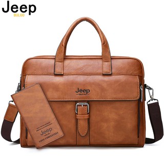 JEEP BULUO Famous Brand Business Briefcase Bag2pcs/set Split Leather Shoulder Bag Men office Bags Fo