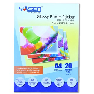 Yasen Glossy Waterproof Photo Sticker 150GSM A4 (20 sheets) (150 gsm PhotoSticker)