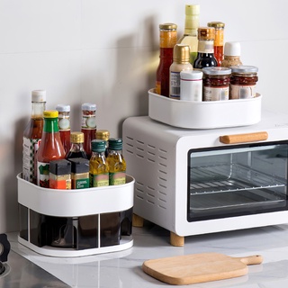 ZS- Seasoning Organizer 2 Tiers Rotating Spice Rack Turntable Spice Shelf Rotatable Condiments Holder Stand