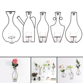 Nordic Style Iron Frame Vase Wall Hanging Plant Dried Flower Racks Bottle (2)