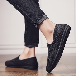 Summer Outdoor Flat Lazy Shoes for Male Black White Beige Linen Loafers Men Shoes Non-Slip Platform (9)
