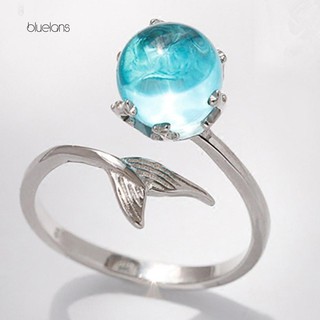 【Bluelans】Adjustable Mermaid Tail Blue Rhinestone Bubble Finger Opening Women Ring Gift (4)
