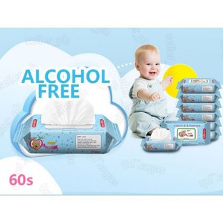 ✻℡㍿Newborn Kids Clean Care Baby Wipes AlcoholFree Wet Wipes With Cover 60sheets /1 pack