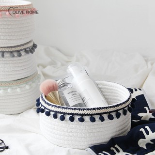 Nordic style Unique Woven Wool Ball Storage Basket Home Decoration Cotton Thread Storage Basket White Laundry Basket