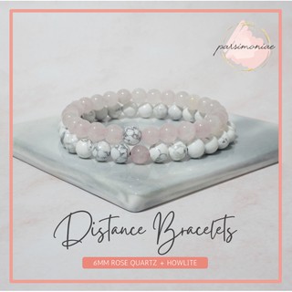 Howlite & Rose Quartz Couple Distance Bracelets (6MM Beads) - Free Gift Box & Pouch