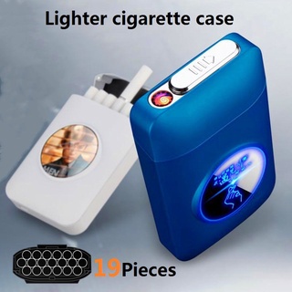 19PCS Men's Cigarette Case With LED Light Screen Rechargeable Cigarette Lighter Gift