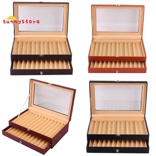 24 Slots Wooden Fountain Pen Display Case, Luxury Topped PU Leather Pen Display Case Jewelry Organizer,Orange