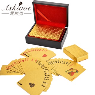 Wooden Gifts Box Pack Gold Foil Poker Playing Cards Box Waterproof Poker Cards Box 24K Plated Poker