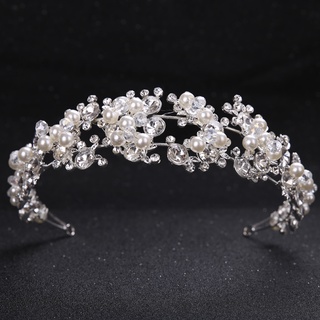 Crystal Pearl Flower Bride Headbands Women Silver Color Princess Wedding Hair Jewelry Tiara