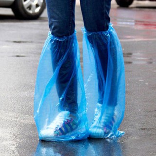 rain shoe☁dark* 1Pair Durable Waterproof Thick Plastic Disposable Rain Shoe Covers High-Top Boot