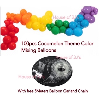 100pcs Rainbow Color Mixing Balloons Cocomelon Theme with Free Balloon Garland Chain