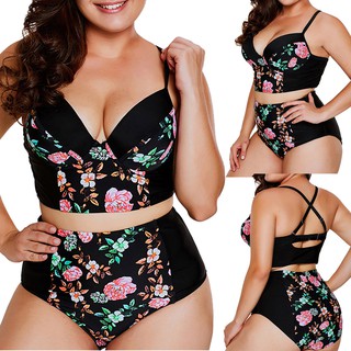 kooobesღღWomen Plus Size Sexy Print Bikini Set Brazilian Swimwear Beachwear Swimsuit