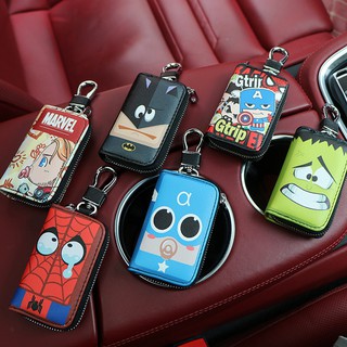 Superheros Captain America Batman Car Key Bag Cartoon Marvel Car Key Case Cover PU Leather Key