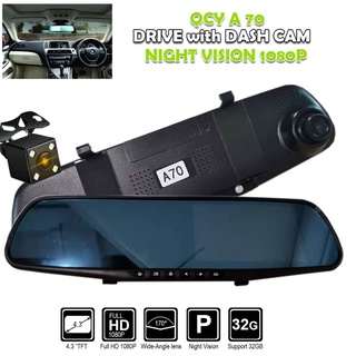 【Ready Stock】™☒QCY A70 Dual Dashcam Vehicle Blackbox 4.3 HD Car DVR Dual Lens