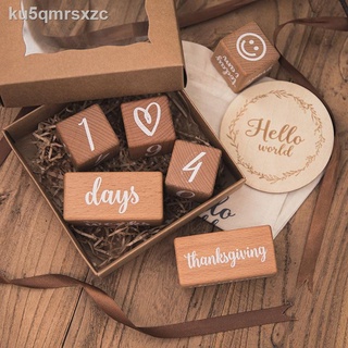 ✺6Pcs Milestone Wooden Blocks Weekly Monthly Birth Growth Memorial 0-12 Months Baby Shower Gift Phot