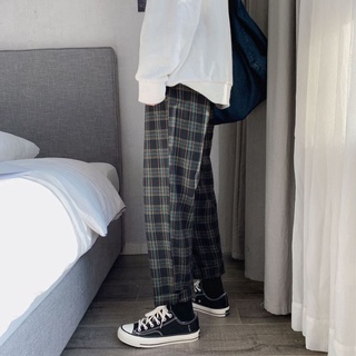 Men's checkered straight cut Korean wear preppy style pants student casual trousers ankle length pants for men1