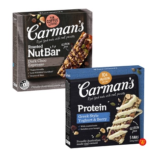 Carman's Protein Bar (Dark Choc Espresso Nut Bars / Greek Yoghurt & Berry Protein Bars), 5 bars