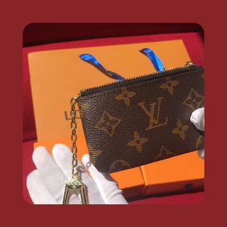 Louis Vuitton LV Brown Monogram Canvas Key Cles Pouch Coin Holder Purse Keychain Wallet Zipper Women