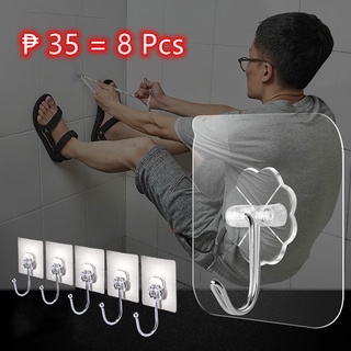 【Ready Stock】8Pcs High Quality Wall Hooks 10Kg(Max) Transparent Seamless Without Nails Wall Hook Strong Sticky Heavy