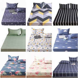 [Ready Stock]Fitted sheet bedsheet polyester fitted sheet printed bed sheet with garterized around rubber fixed bedsheet