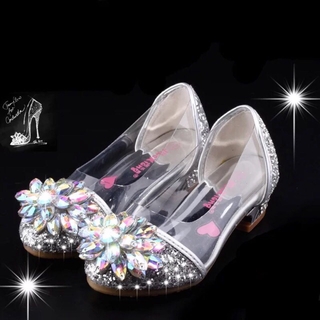 Cinderella crystal leather shoes for kids girls