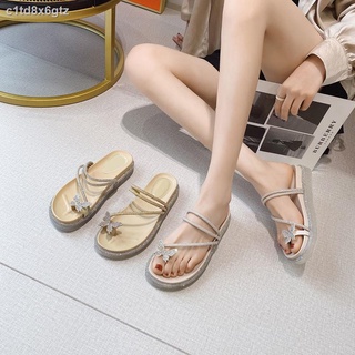 ❒㍿✟Slippers Women s 2021 New Flat Flip Two Wear Summer Outer Wear Fashion Rhinestone Sandals Steppin