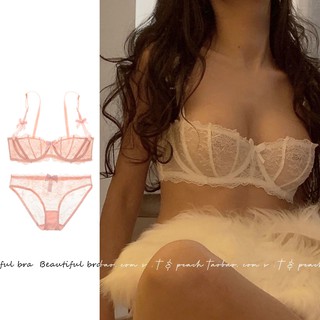 Dropshipping Varsbaby Sexy Lingerie set transparent Women Underwear Lace Half Cup Bra Sets Pink white V027
