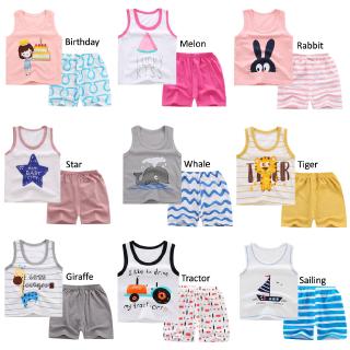 Kids Clothing Set Sleeveless Top Pants Set Boys And Girls Cartoon T-shirt Shorts 2pcs Set
