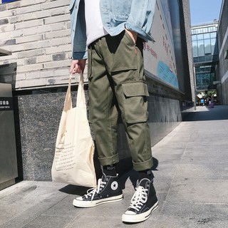 【M-3XL】Spot stock Mens Overalls 3 Color Authentic Korean version Multi Pocket 9-point pants Japanese working cargo pants solid casual pants straight super high quality value easy matching men's pants for men