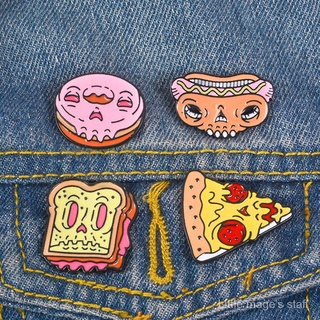 Popular Skull Food Hot Dog Toast Pizza Donut Brooch Creative Denim Badge Collar Pin