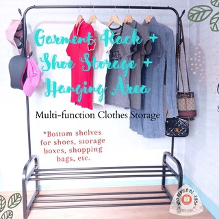 Multipurpose Garment Rack with Bottom Shelves for Shoe Storage