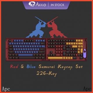 Akko Red & Blue Samurai Keycaps 226-Key ASA Profile PBT Double-Shot Full Keycap Set for Mechanical Keyboards with Collection Box Key cap
