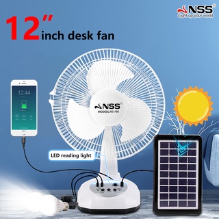 GDLITE Solar Rechargeable Multifunctional Electric Fan Stand Fan with LED Light TWO LED Bulbs 8019