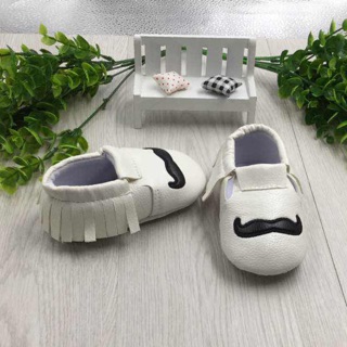 Mustache Tasseled Loafer Shoes for Baby Boy Girl Unisex (White, Black)