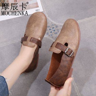 leather shoes 2021 new spring and autumn retro small leather shoes soft bottom single shoes female a pedal student peas shoes women's shoes