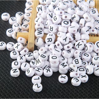 100Pcs Acrylic Letter Alphabet Beads 4x7mm Round Flat Spacer Beads