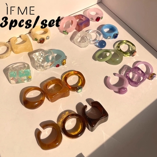 Ifme 3pcs/set Korean Resin Ring Colorful Acrylic Jelly Ring Women Jewelry Accessories