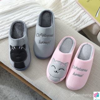 ✿Prefered✿ Autumn and Winter Couple's Cotton Slippers Female Men's Thick Non-Slip Warm Cover Heel Indoor Home Korean-Style Confinement Plush Slippers Cute Lovely Home Slippers Cotton Slippers Anti-slip Sole Indoor Slippers